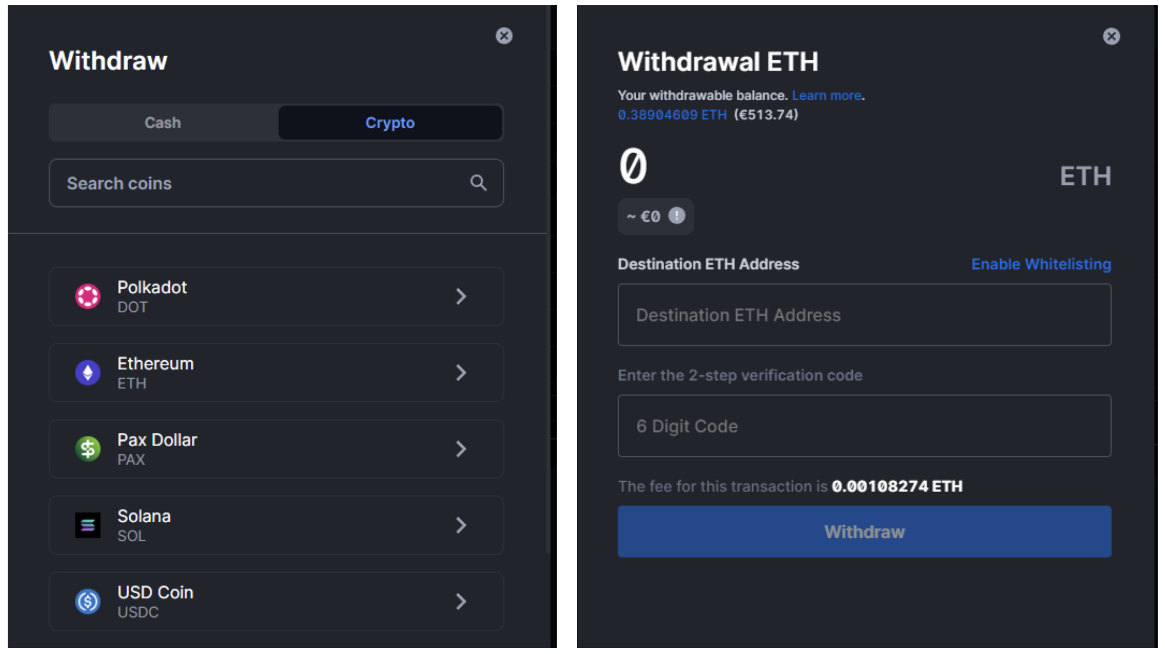 blockchain wallet withdrawal fee