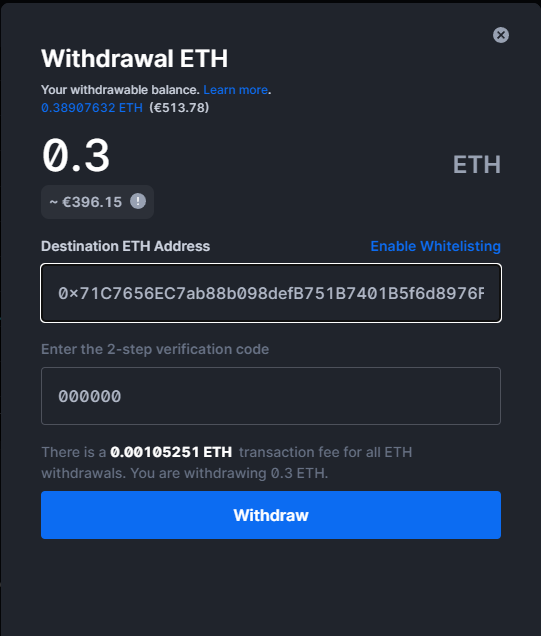 withdraw money blockchain